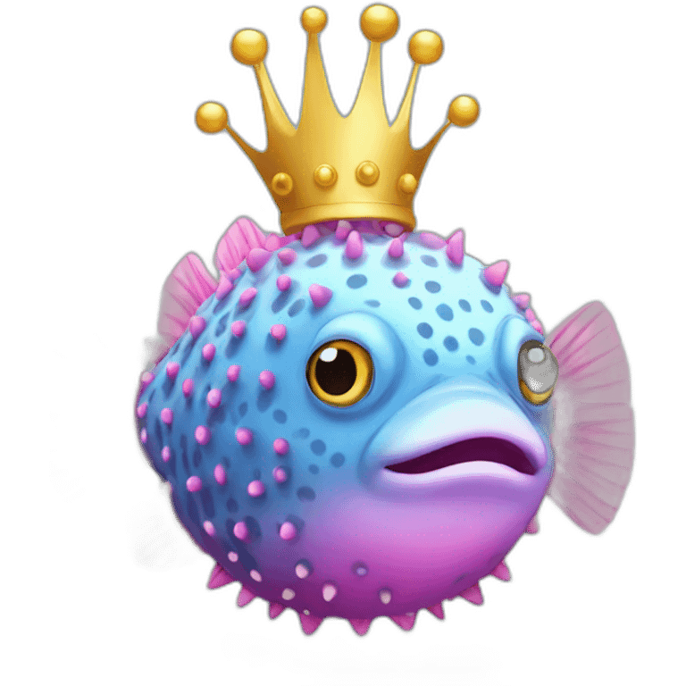 Pink Puffer fish with crown  emoji