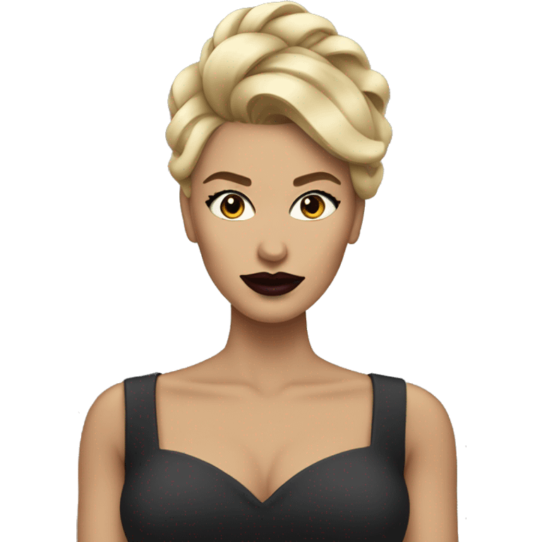 Blonde woman with an Updo, strong jaw and dark lipstick emoji