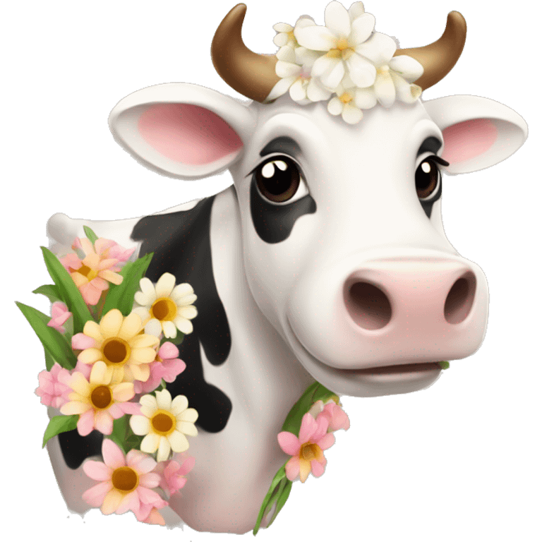 Cute cow with flowers  emoji