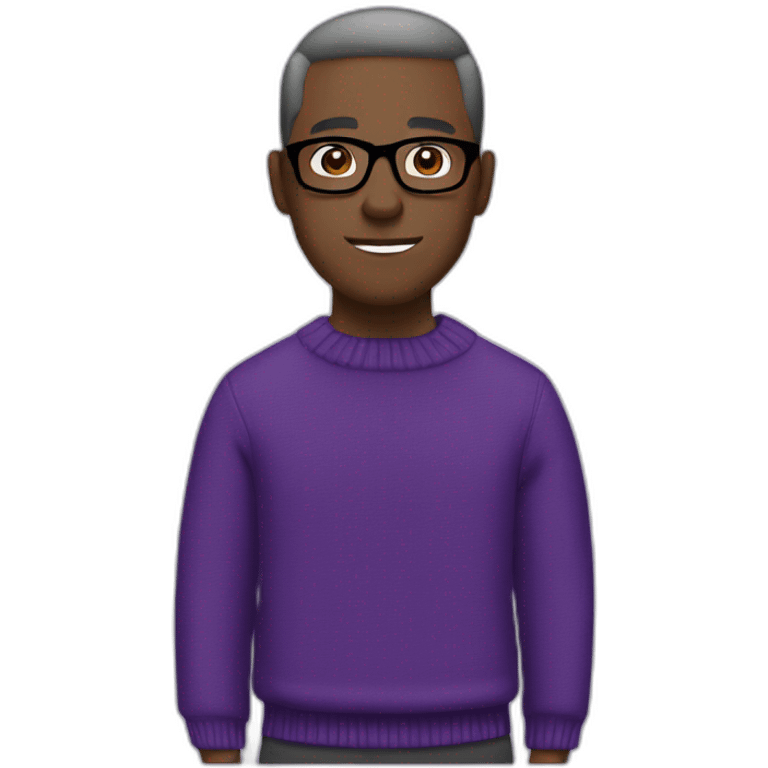 Man, purple sweater, black glasses, bold, skin white, army haircut emoji