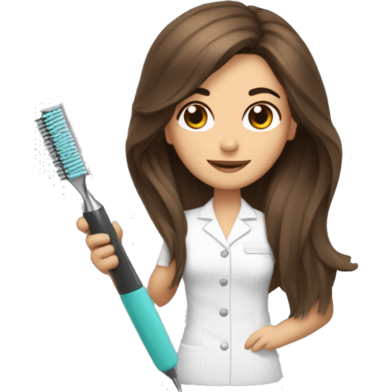 Esthetician with long brown hair an extraction tool emoji