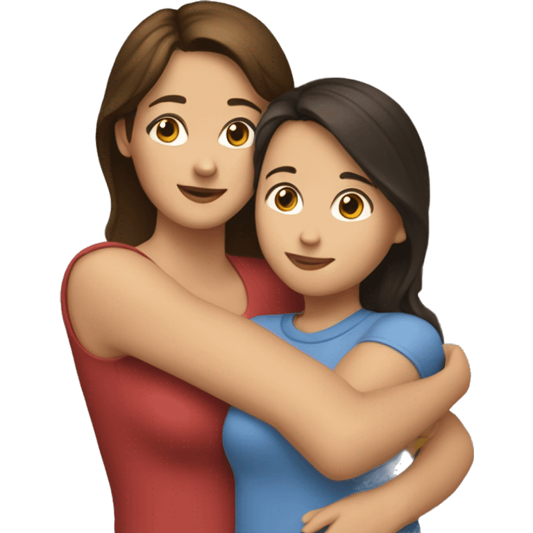 brunette mom and brunette daughter hugging emoji