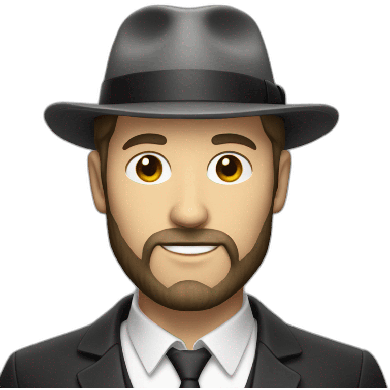 White skinned man with a tiny black beard and small black fedora emoji