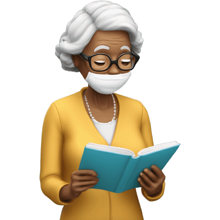 3d hyper realistic senior woman reading  emoji