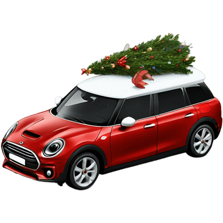 Red Mini Cooper Clubman with lots of Christmas decorations emoji