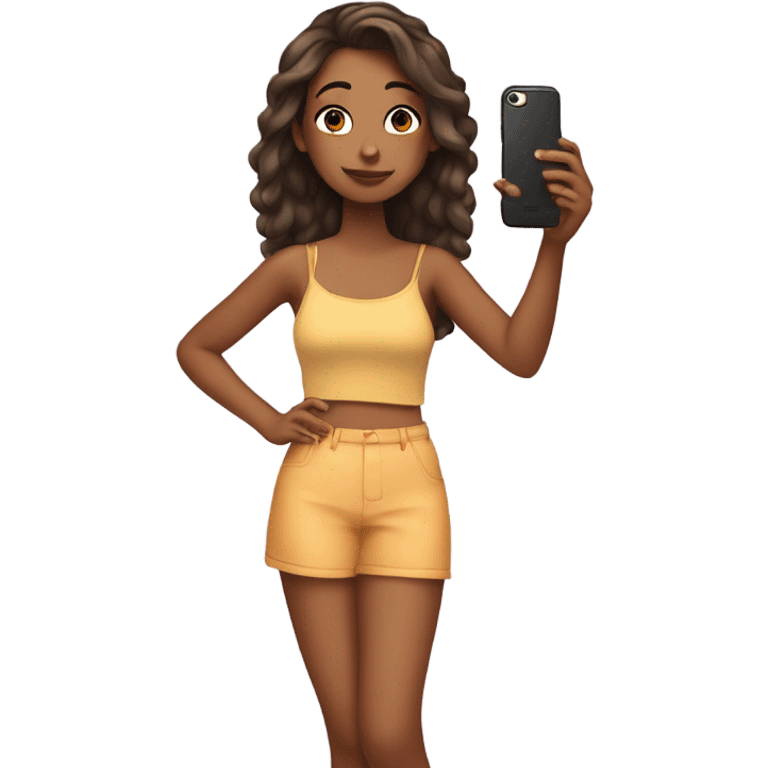 Girl with tan skin taking a selfie full body emoji