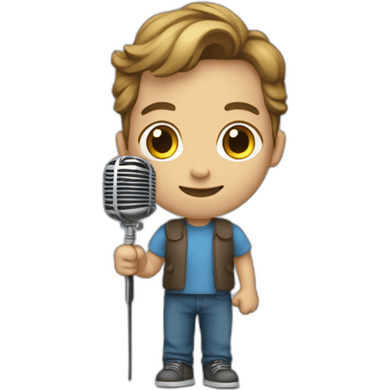 Bunette young Man holding boom pole microphone emoji