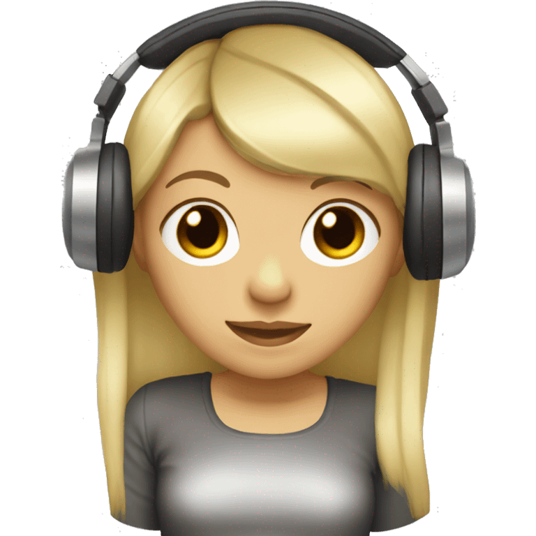 blonde dj girl straight hair with headphones and bangs and brown eyes emoji emoji