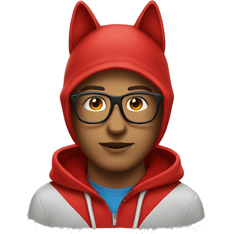 Nerd emoji wearing a red puma hood emoji