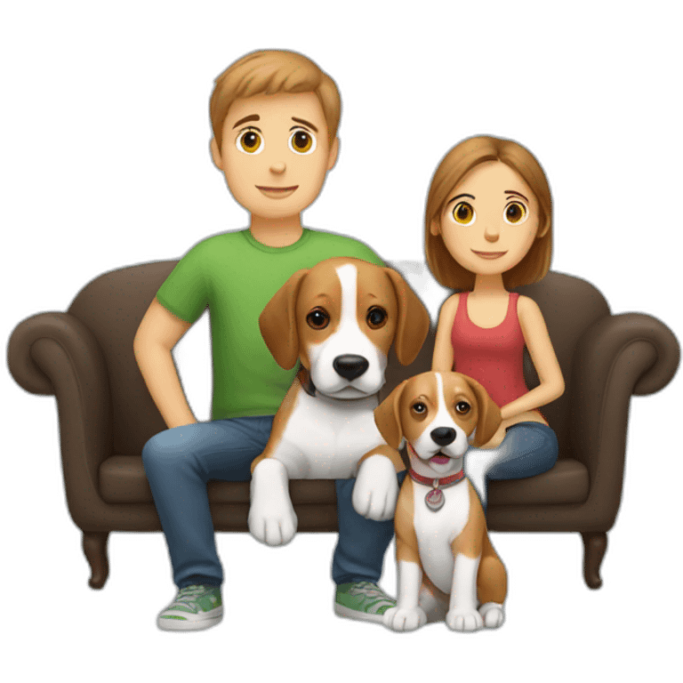 Brown hair White boy and girl and beagle Sit on couch emoji