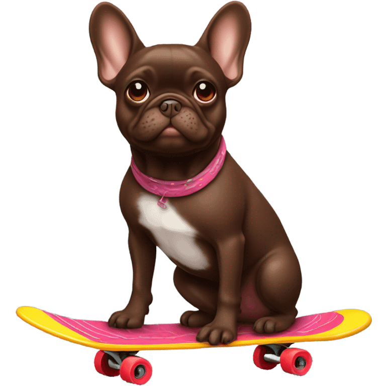 Chocolate frenchie with skatboard emoji