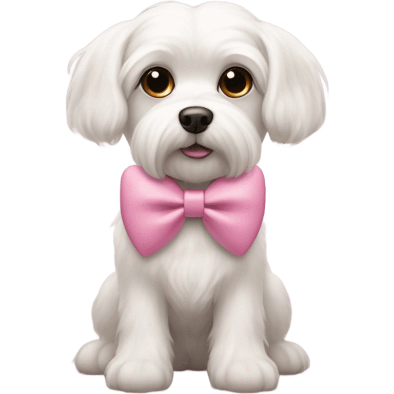 Please make a pink heart emoji with a Maltese dog in the middle wearing a bow emoji