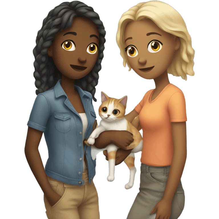 Two lesbian girls with a cat emoji