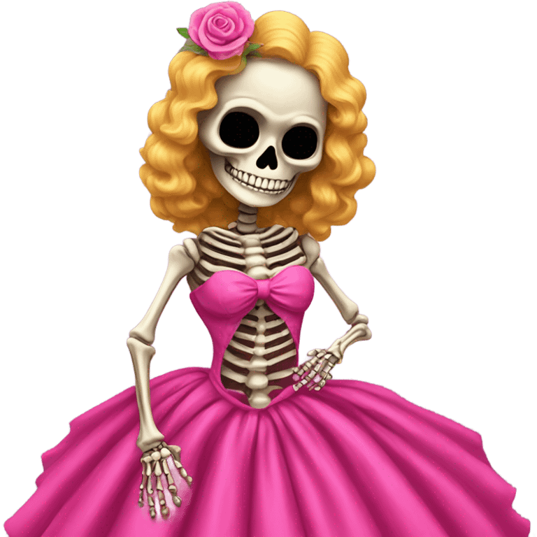 Skeleton wearing hot pink vintage poofy wedding dress to impress emoji