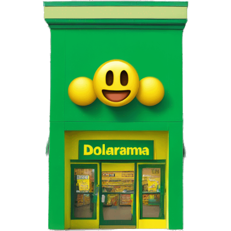 “Exterior of a Dollarama store with the bright green facade, bold yellow Dollarama sign, large front windows, and entrance doors, capturing the look of a budget-friendly retail store.” emoji