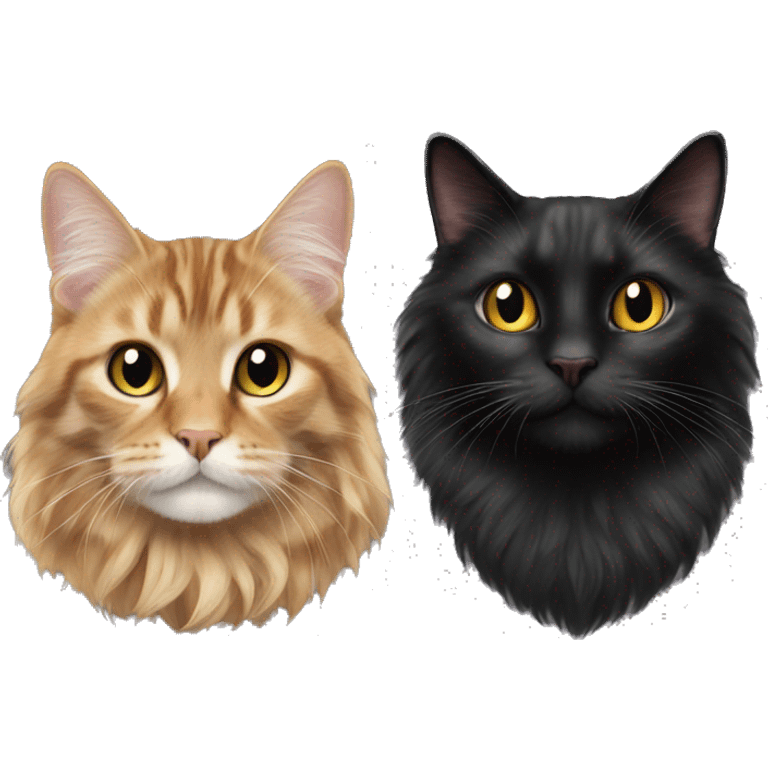 a long haired tabby cat and black cat emoji