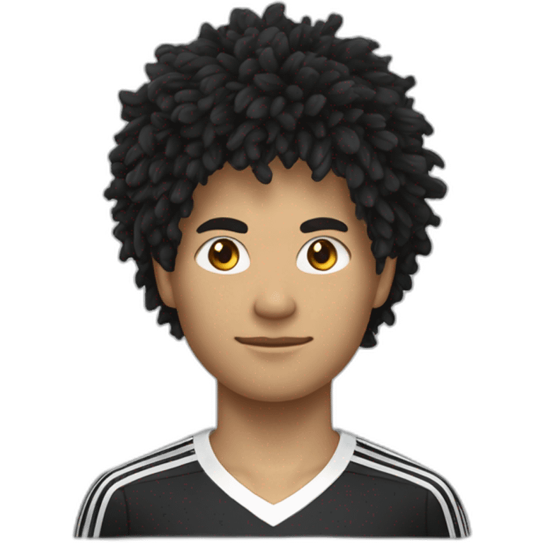 un algérien cheveux noir bouclé  nez long qui porte le maillot de foot du japon avec ecrit "Le hout" dessus emoji