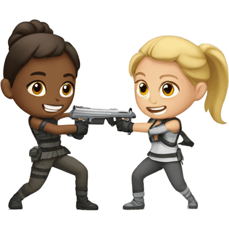 Two girls battling emoji