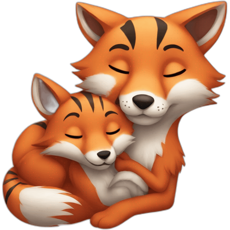 fox cuddles with tiger emoji