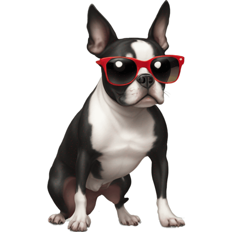 Boston Terrier wearing sunglasses on a skateboard. emoji