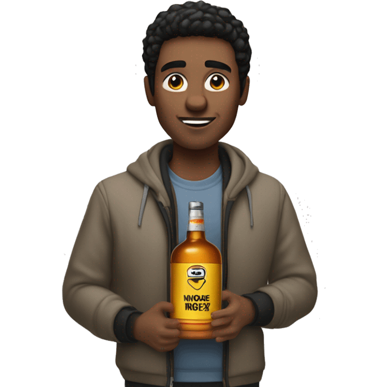 guy with black hair in a nike tech feece holding a whiskey bottle emoji