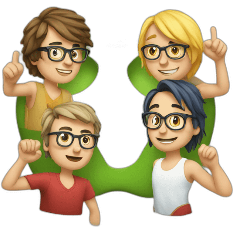 four european nerds holding up the apple logo emoji