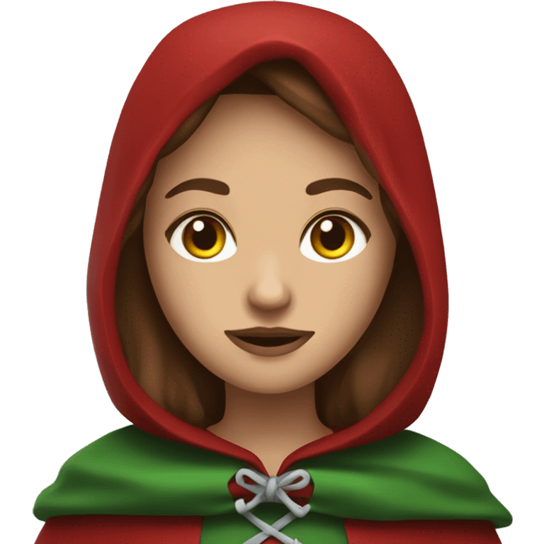 Red Riding Hood based on my own emoji with brown hair, a red hood and very green eyes and long dark eyelashes  emoji