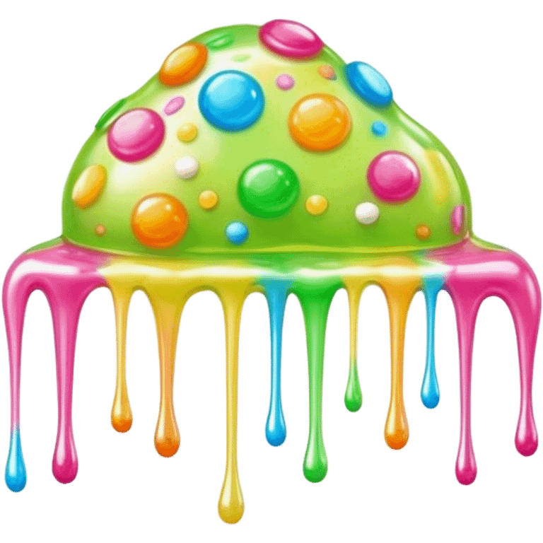 Cinematic Realistic Clear Slime Mixed with Sprinkles, ultra-transparent with suspended colorful candy-like specks, light refracting through each tiny piece, soft gelatinous texture catching highlights, stretching and bending in a mesmerizing way, glowing with a magical, almost surreal quality. emoji