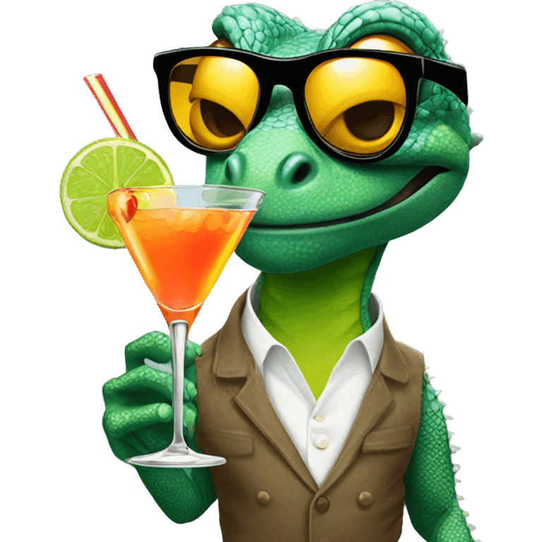 lizard wearing sunglasses holding cocktail emoji