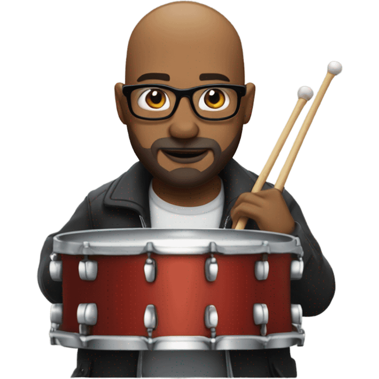 Bald Guy wearing glasses stubble white beardand playing drums emoji