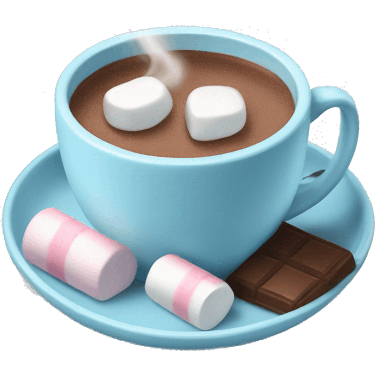 Pastel blue cup with hot chocolate and marshmallows  emoji