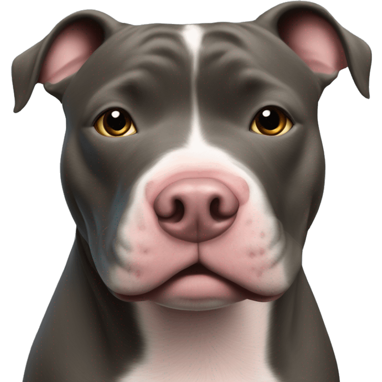 Blue Staffordshire bull terrier smelling a pig emoji