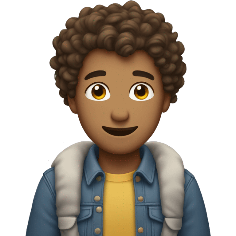 Guy with curly hair hugging brunette emoji