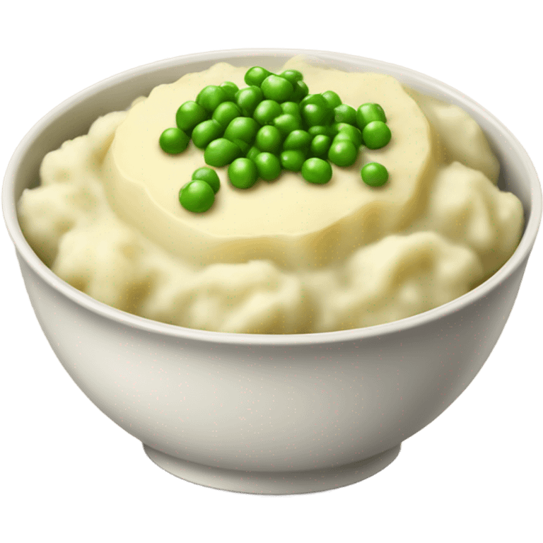 bowl of mashed potatoes with gravy and peas emoji