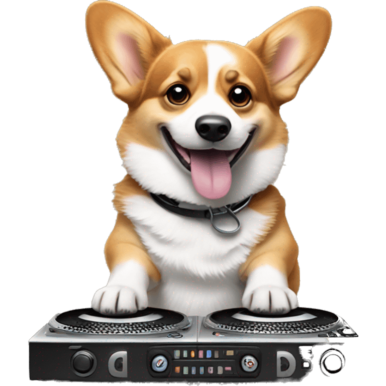 Corgi dog being a Dj in front of turn tables emoji