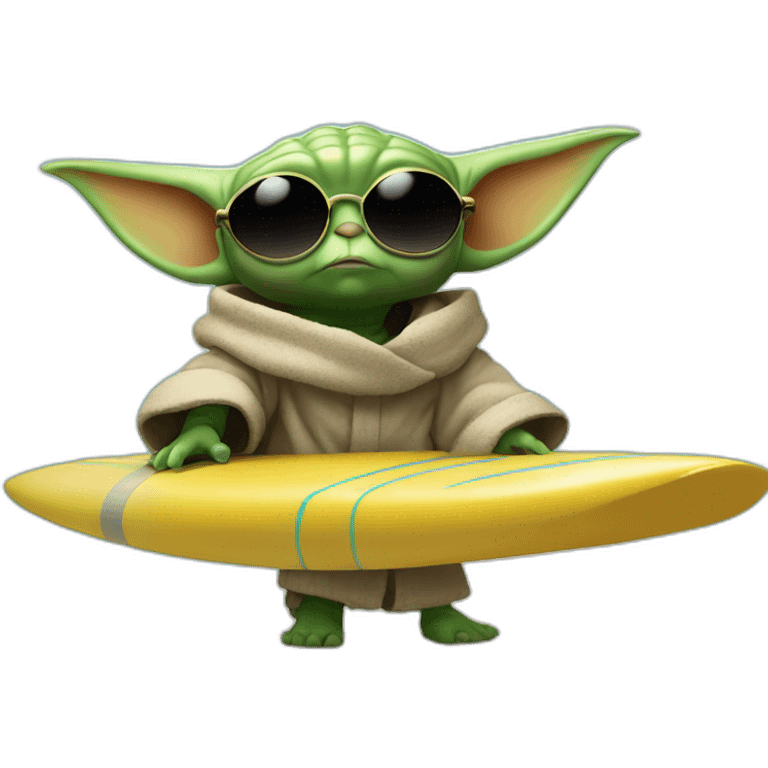 Baby yoda with sunglasses on the surf table emoji