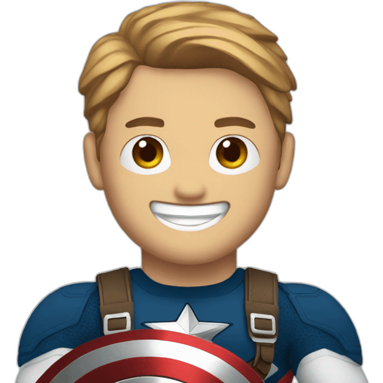 Captain America holding his shield smiling and wearing socks emoji