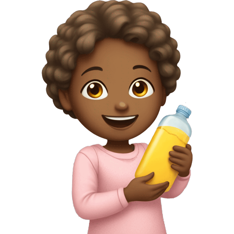 happy girl who gives a bottle to a baby emoji