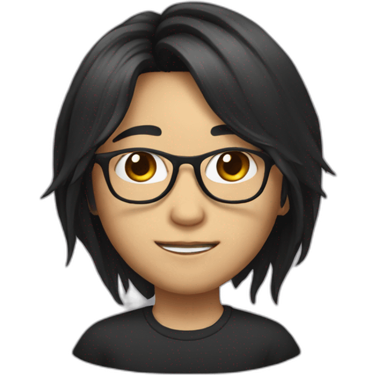 Chinese with glasses and black long hair emoji