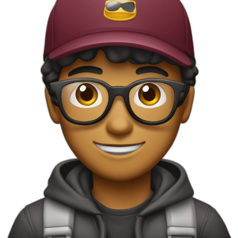 Chico joven con gorra hacia atrás negra lentes oscuros sacando la lengua buso vinotinto  emoji