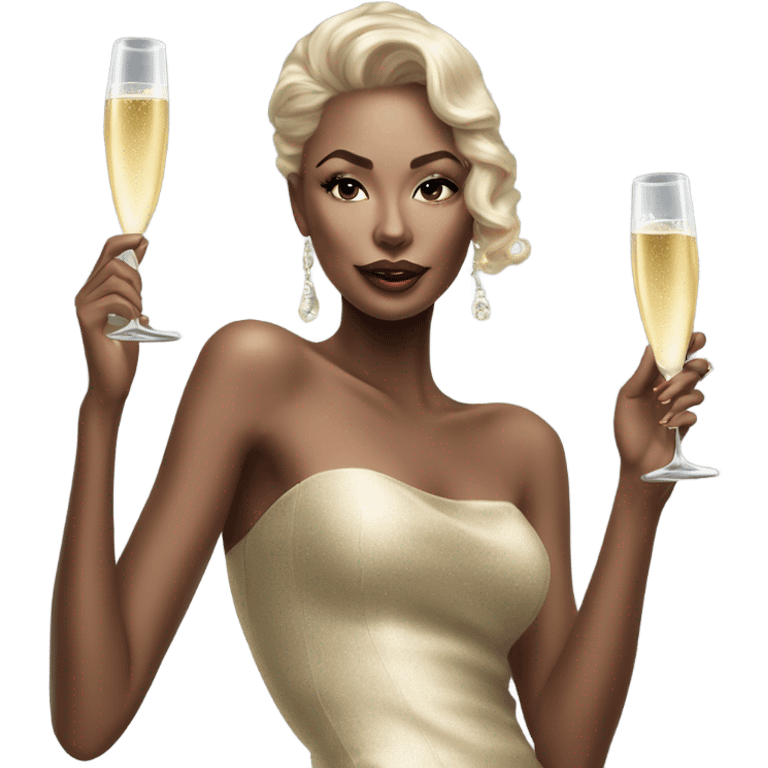 Hyper Realistic beautiful high fashion model drinking champagne  emoji