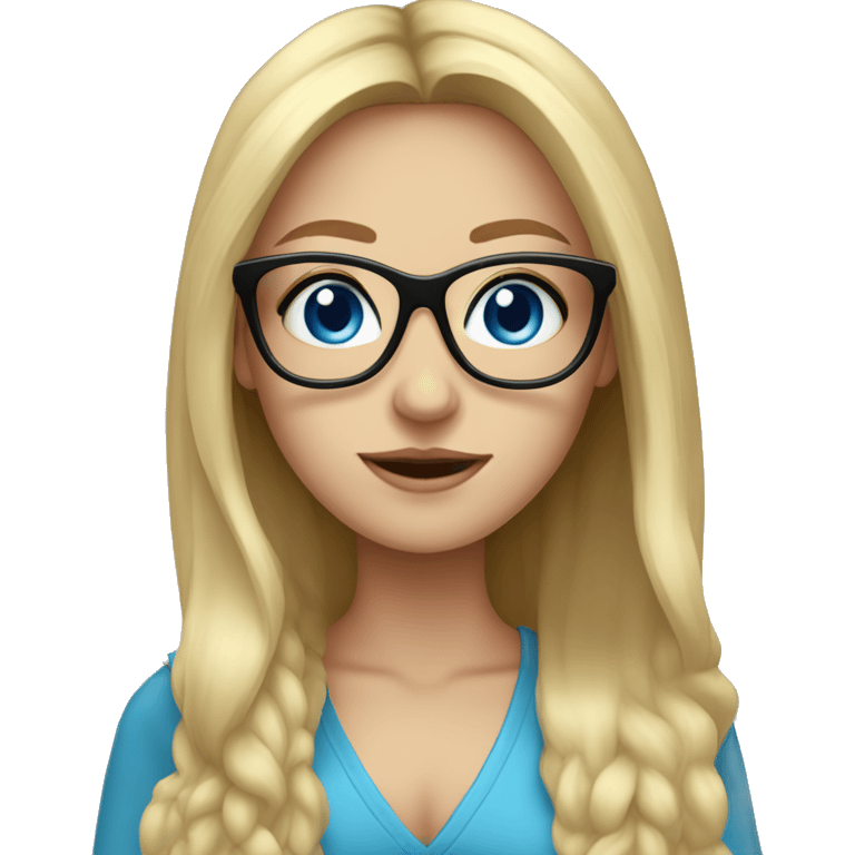 blonde long hair girl with black glasses and blue eyes emoji