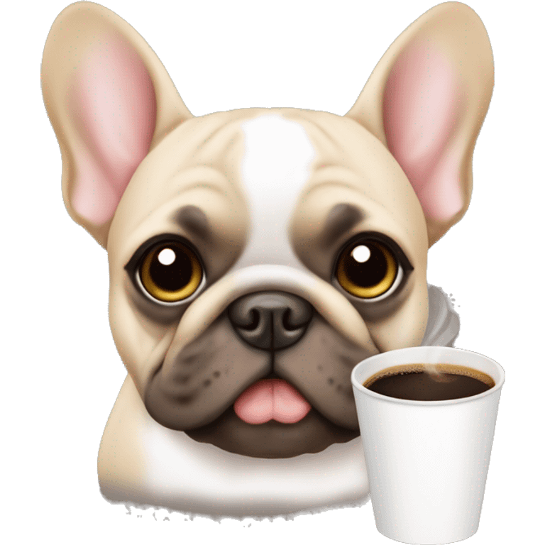 Frenchie with coffee emoji