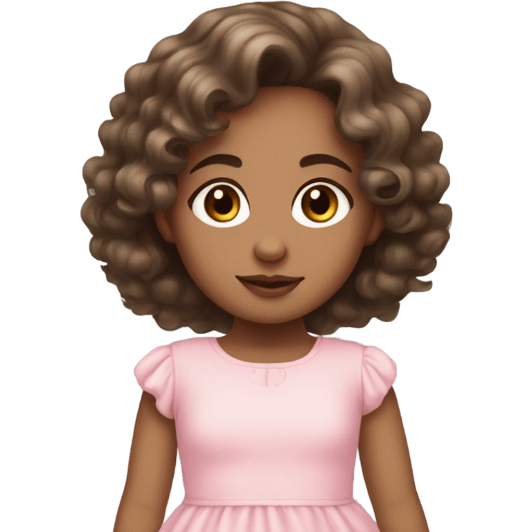 A light skin tone girl with dark and wavy hair with baby pink dress  emoji