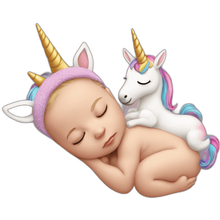 Sleeping white Newborn with unicorn headband emoji