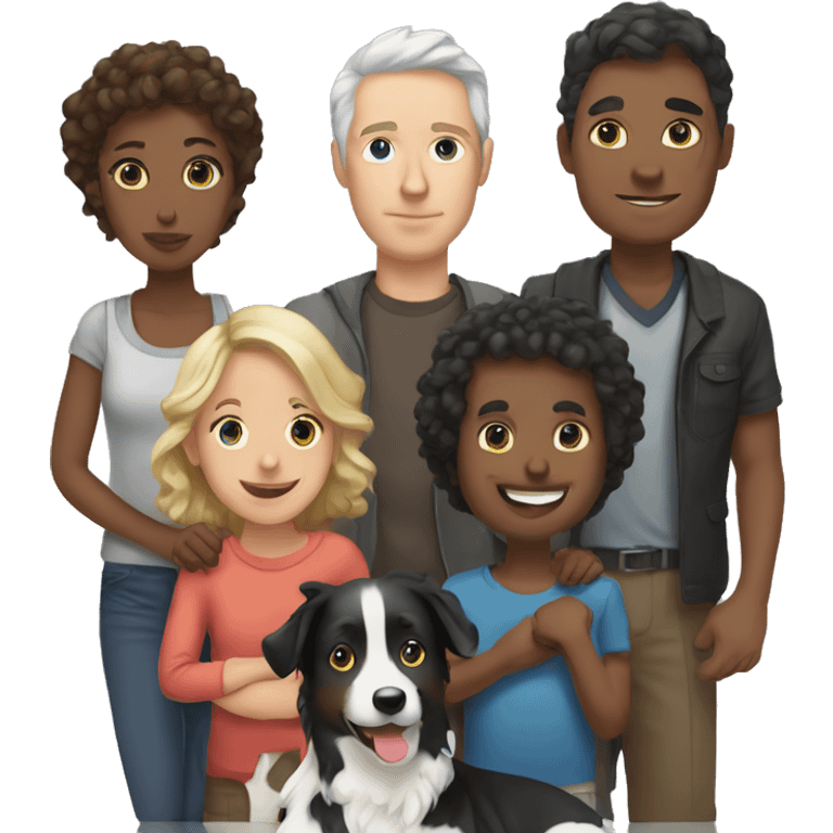 white  man,  woman, five children and a border collie emoji