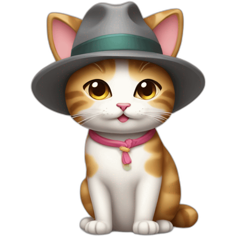 Kawaii cat artist in hat with palette and brush so it can be used as a mouse cursor emoji