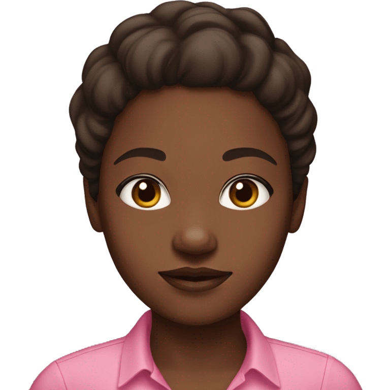 African American Girl with medium 4c dark brown hair with a pink shirt and brown eyes emoji