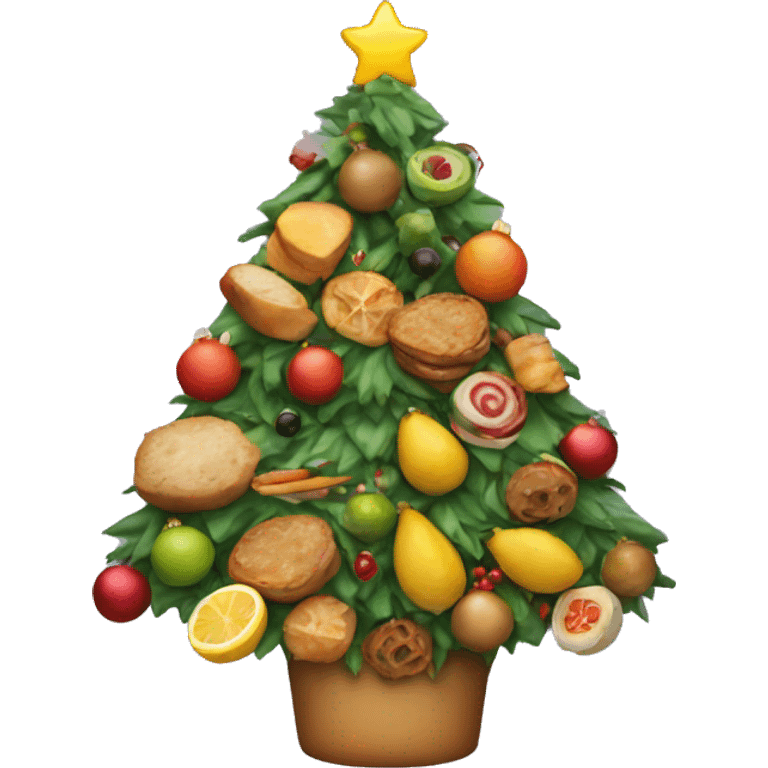 Christmas tree with a bunch of food on it emoji