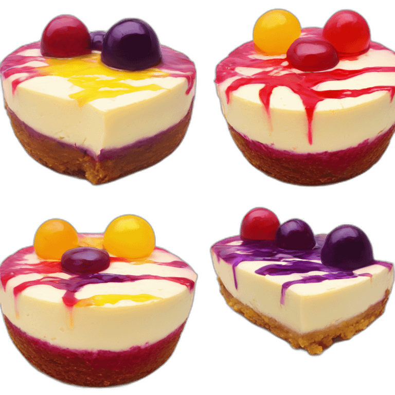 No bake cheesecake with 3 colored jams red purple and yellow  emoji